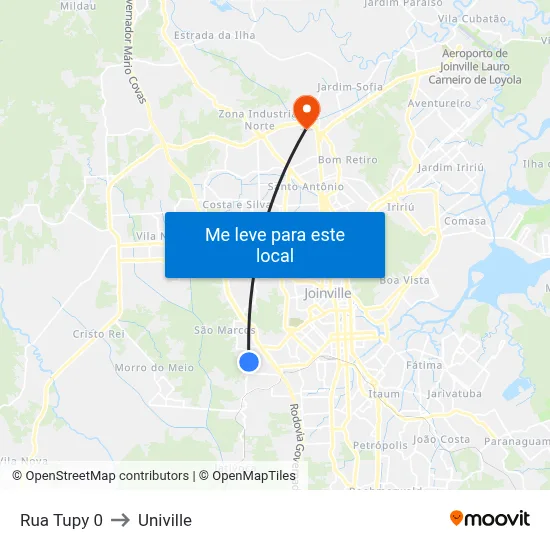 Rua Tupy 0 to Univille map