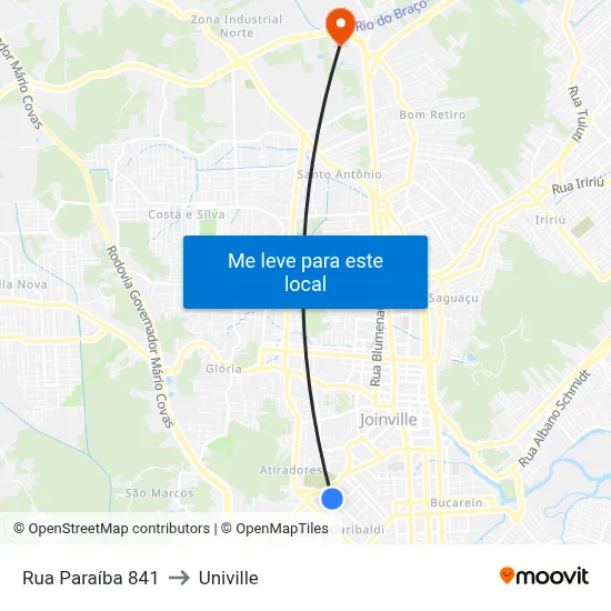 Rua Paraíba 841 to Univille map