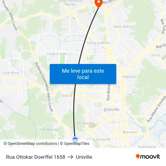Rua Ottokar Doerffel 1658 to Univille map