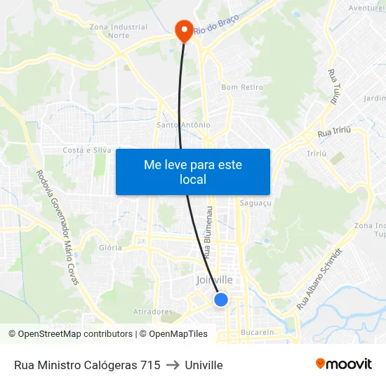 Rua Ministro Calógeras 715 to Univille map