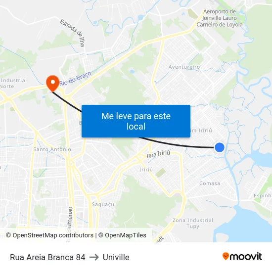 Rua Areia Branca 84 to Univille map