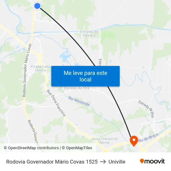 Rodovia Governador Mário Covas 1525 to Univille map