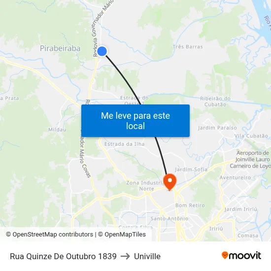 Rua Quinze De Outubro 1839 to Univille map