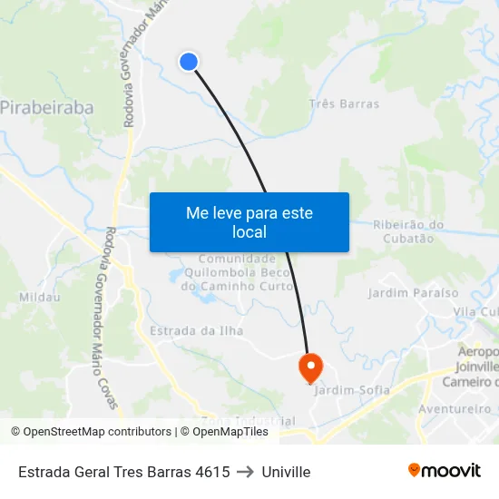 Estrada Geral Tres Barras 4615 to Univille map
