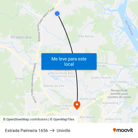 Estrada Palmeira 1656 to Univille map