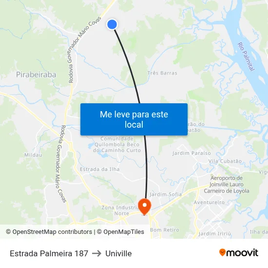 Estrada Palmeira 187 to Univille map