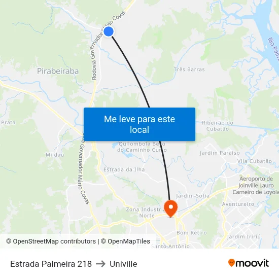 Estrada Palmeira 218 to Univille map