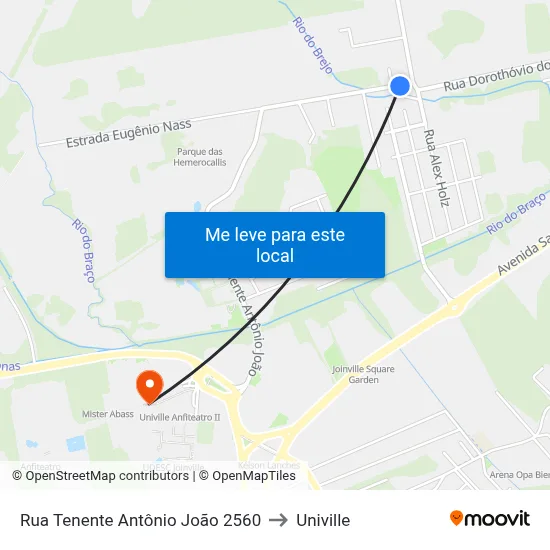 Rua Tenente Antônio João 2560 to Univille map