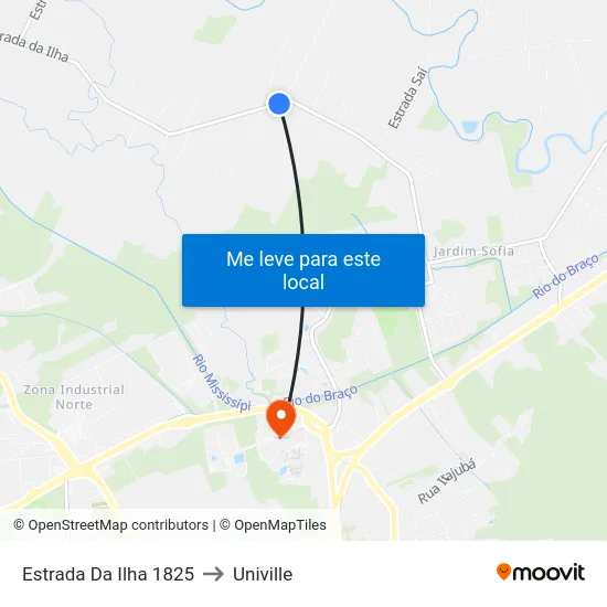Estrada Da Ilha 1825 to Univille map