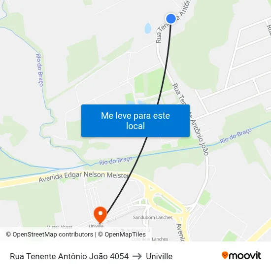 Rua Tenente Antônio João 4054 to Univille map