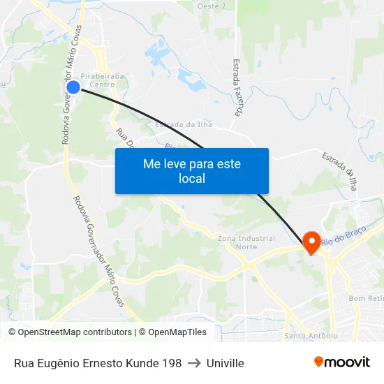 Rua Eugênio Ernesto Kunde 198 to Univille map