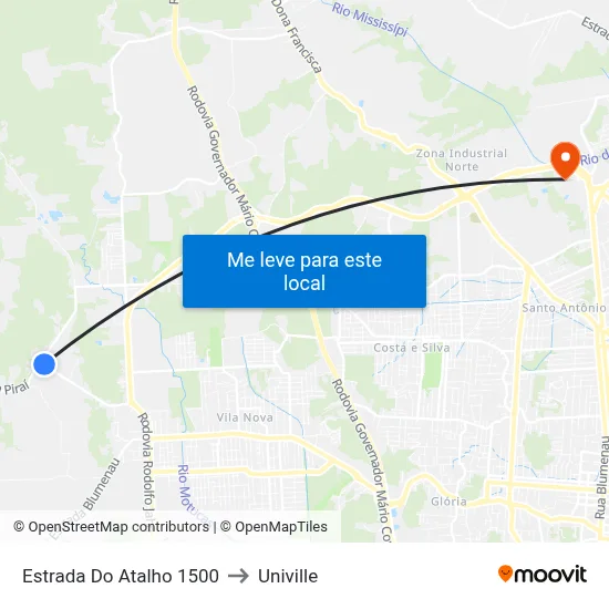 Estrada Do Atalho 1500 to Univille map