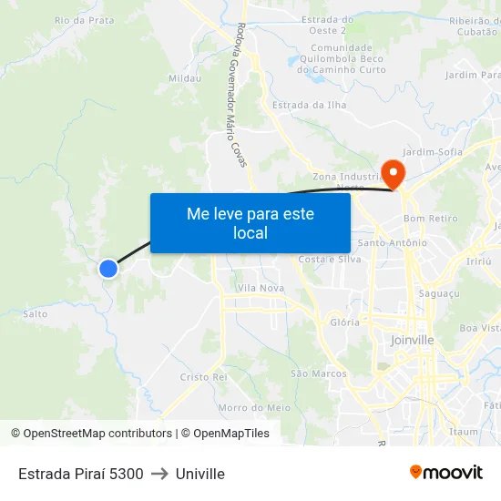 Estrada Piraí 5300 to Univille map