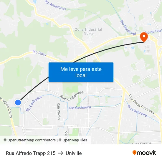 Rua Alfredo Trapp 215 to Univille map