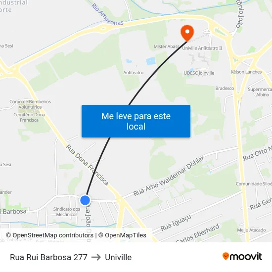 Rua Rui Barbosa 277 to Univille map