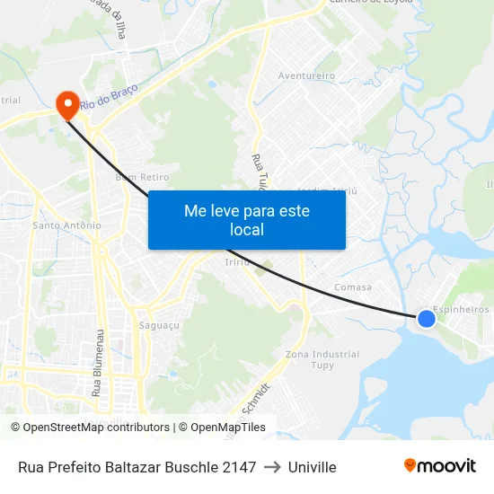Rua Prefeito Baltazar Buschle 2147 to Univille map
