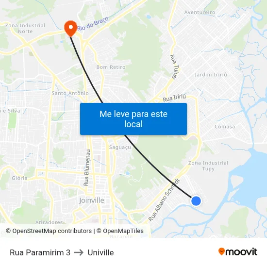 Rua Paramirim 3 to Univille map