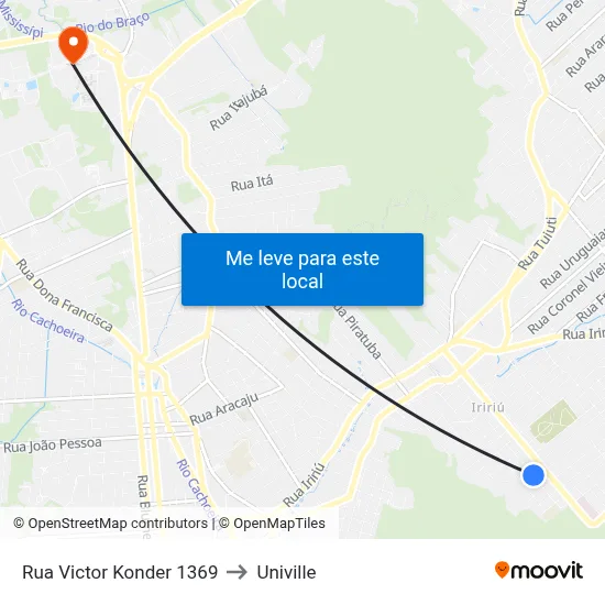 Rua Victor Konder 1369 to Univille map
