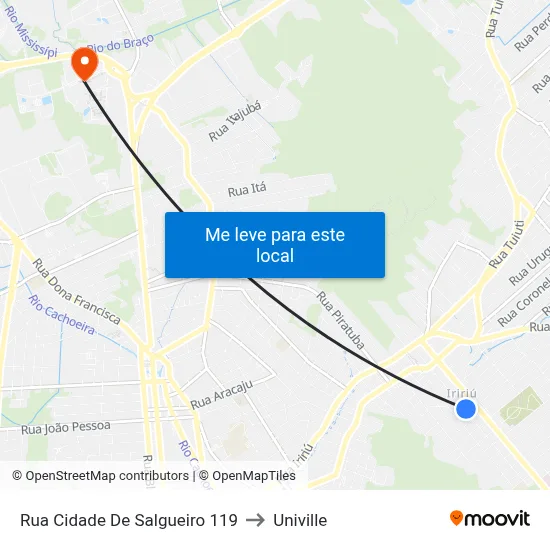 Rua Cidade De Salgueiro 119 to Univille map