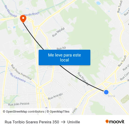 Rua Toríbio Soares Pereira 350 to Univille map