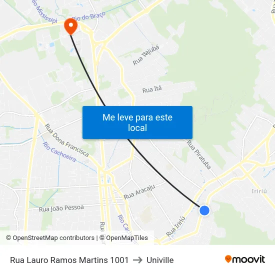 Rua Lauro Ramos Martins 1001 to Univille map