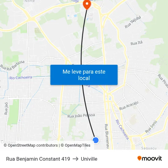 Rua Benjamin Constant 419 to Univille map