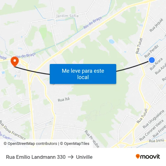 Rua Emílio Landmann 330 to Univille map