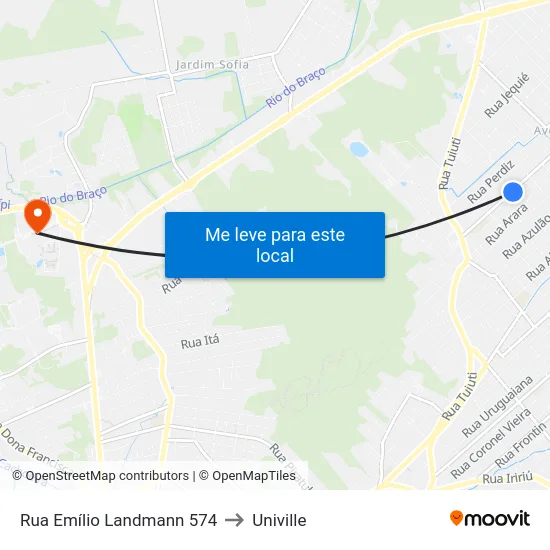 Rua Emílio Landmann 574 to Univille map