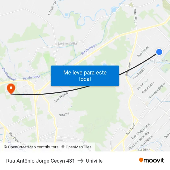 Rua Antônio Jorge Cecyn 431 to Univille map
