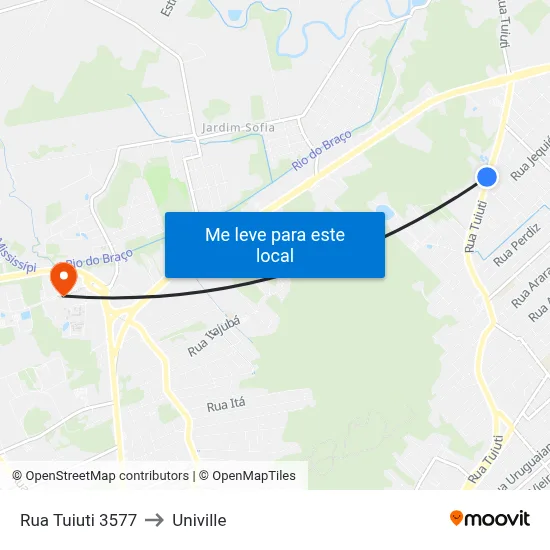 Rua Tuiuti 3577 to Univille map