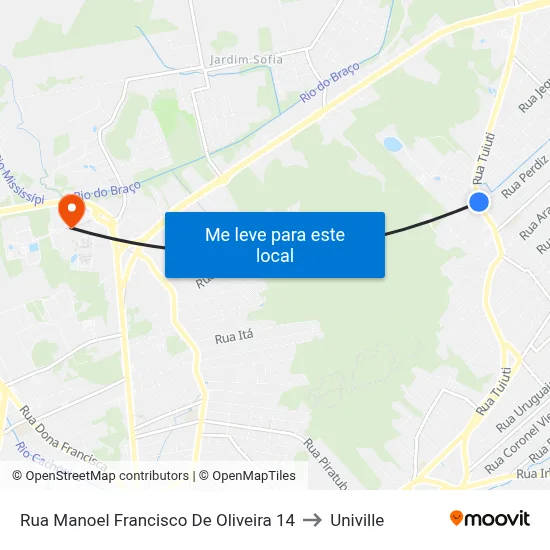 Rua Manoel Francisco De Oliveira 14 to Univille map