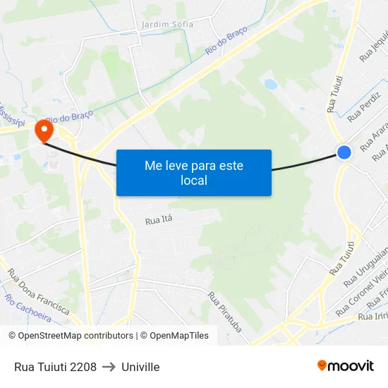 Rua Tuiuti 2208 to Univille map