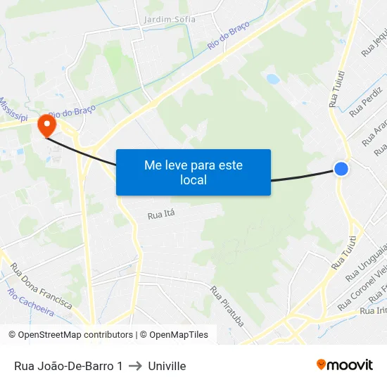 Rua João-De-Barro 1 to Univille map