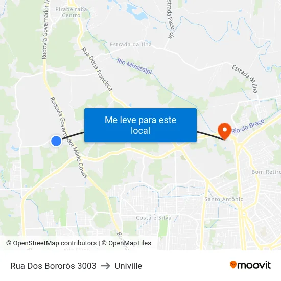 Rua Dos Bororós 3003 to Univille map