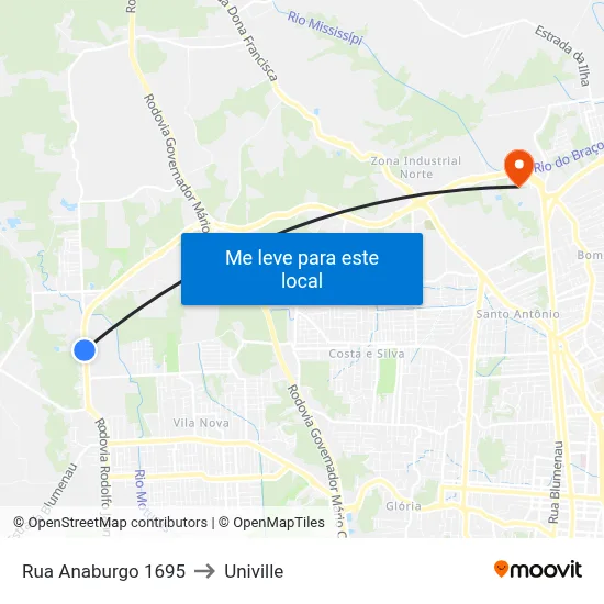 Rua Anaburgo 1695 to Univille map