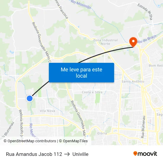 Rua Amandus Jacob 112 to Univille map