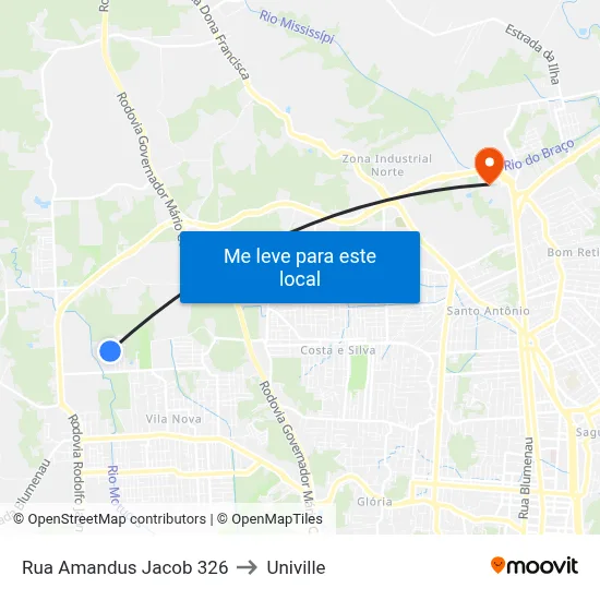 Rua Amandus Jacob 326 to Univille map