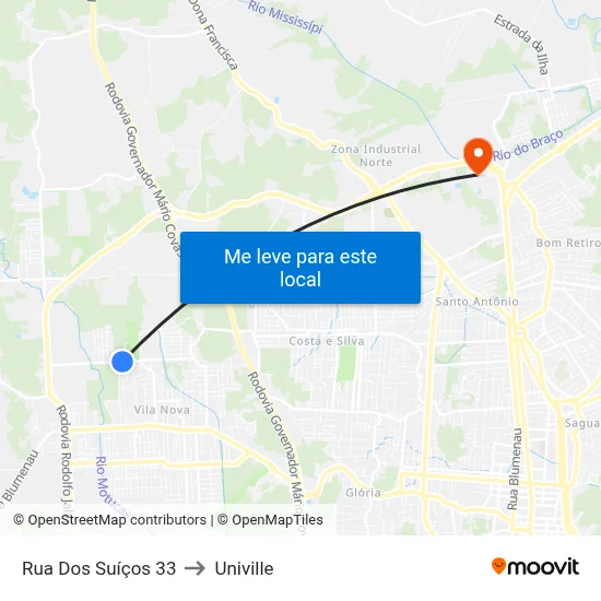 Rua Dos Suíços 33 to Univille map