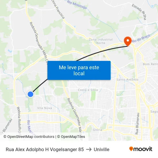 Rua Alex Adolpho H Vogelsanger 85 to Univille map