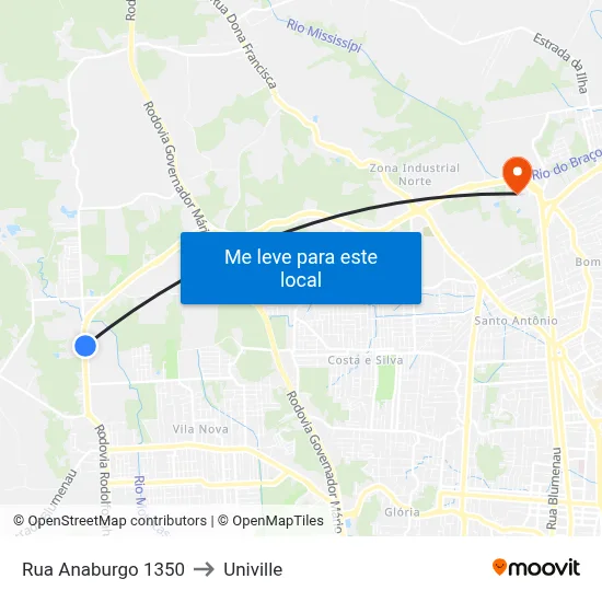 Rua Anaburgo 1350 to Univille map