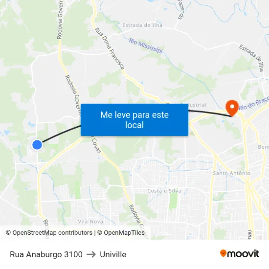 Rua Anaburgo 3100 to Univille map