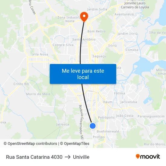 Rua Santa Catarina 4030 to Univille map