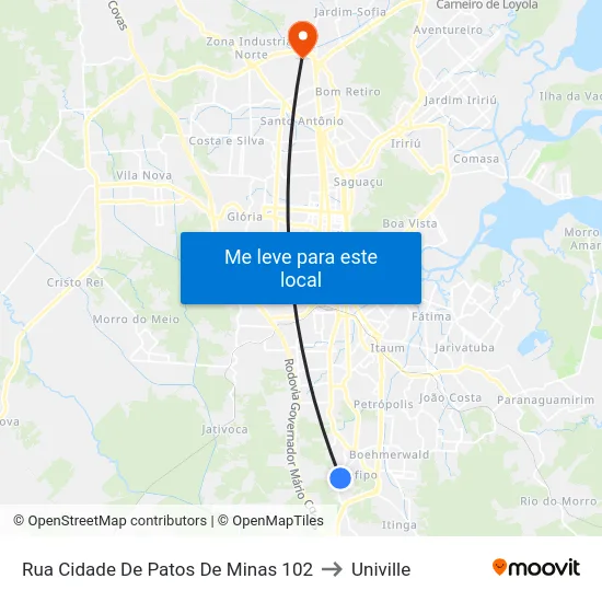 Rua Cidade De Patos De Minas 102 to Univille map