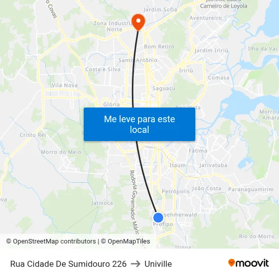 Rua Cidade De Sumidouro 226 to Univille map