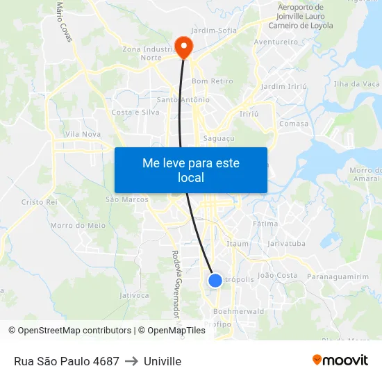 Rua São Paulo 4687 to Univille map
