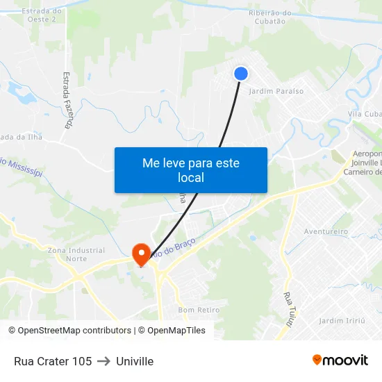 Rua Crater 105 to Univille map