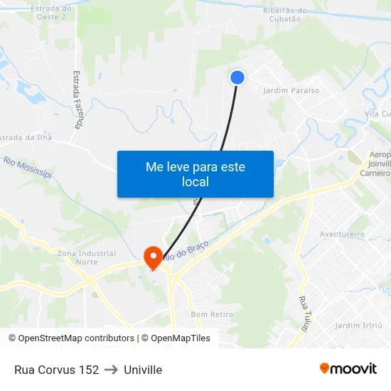 Rua Corvus 152 to Univille map