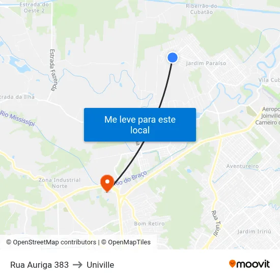 Rua Auriga 383 to Univille map