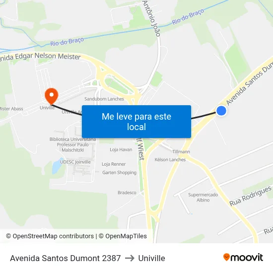 Avenida Santos Dumont 2387 to Univille map