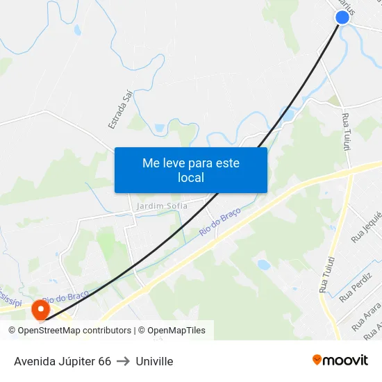 Avenida Júpiter 66 to Univille map